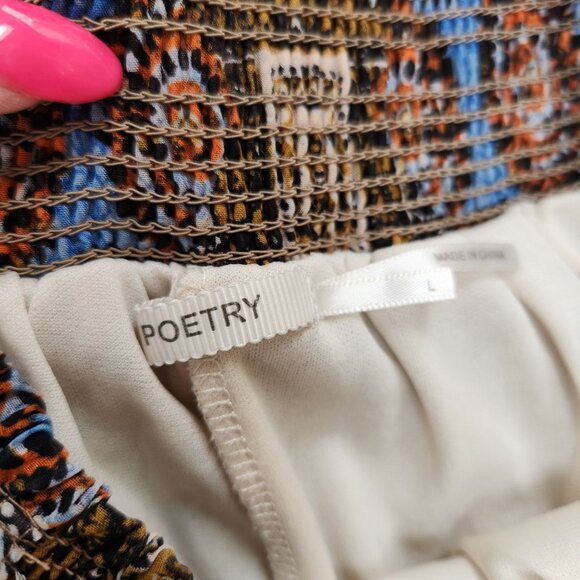 Poetry Maxi Skirt Artsy Elastic Pull-On Waist Geometric Printed Women's L - Picture 7 of 9